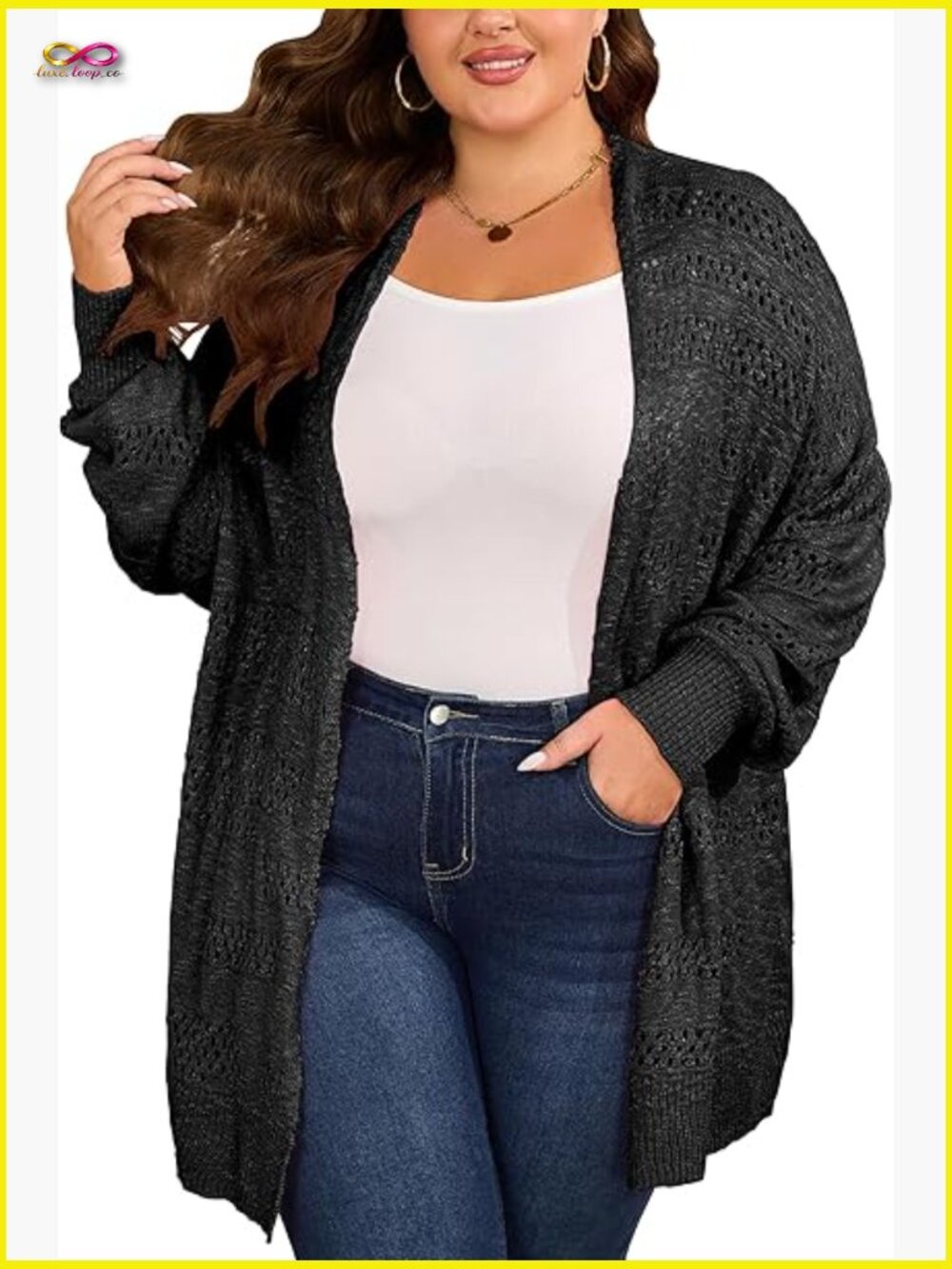 Plus Size Crochet Cardigan Knit Kimono Boho Oversized Open Front Summer Sweater